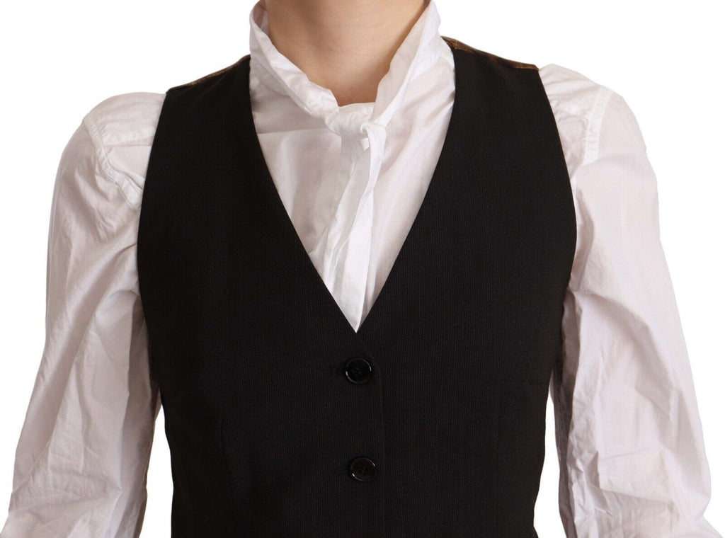 Veste sans manches noire Dolce & Gabbana en polyester avec boutons, vue de face sur un mannequin.