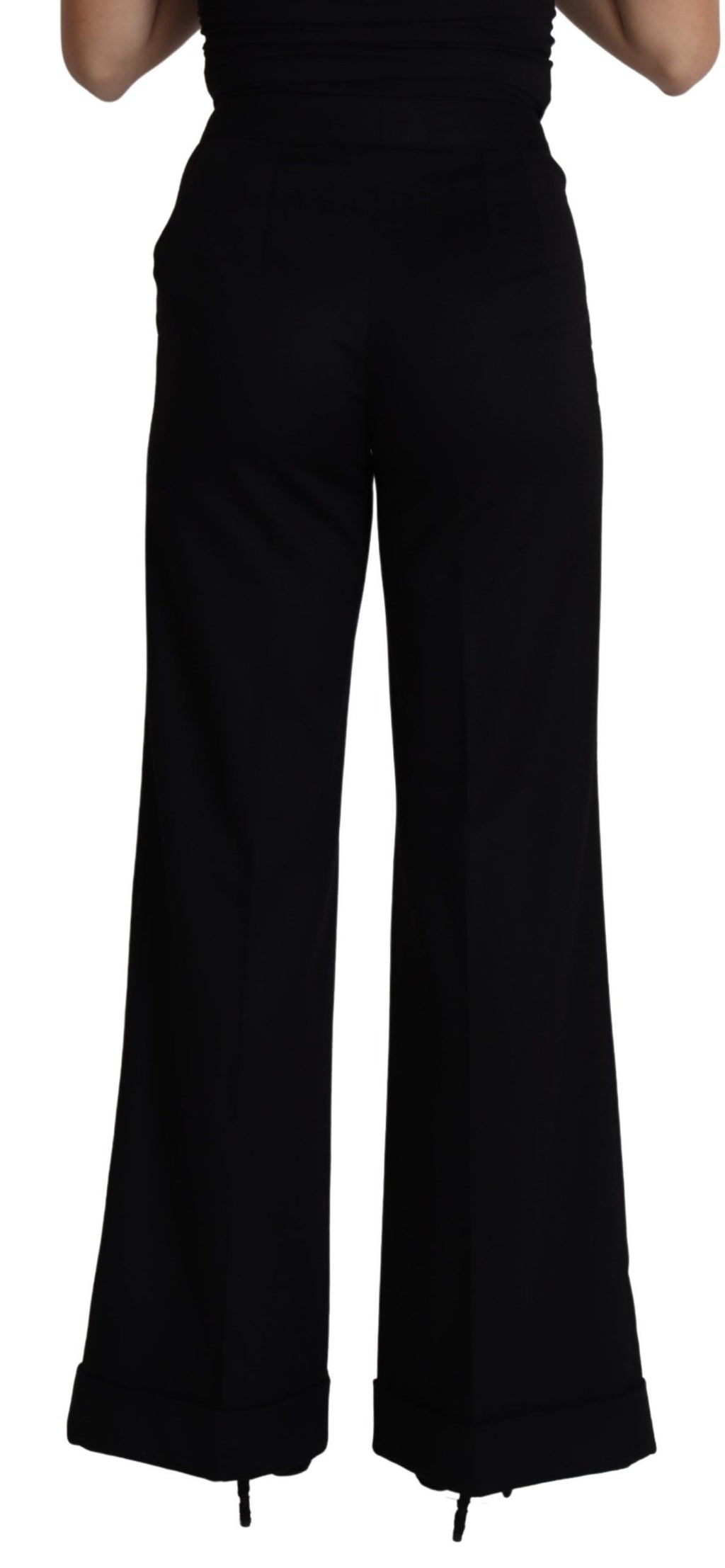 Pantalon femme Dolce & Gabbana en cachemire noir à jambes larges, style élégant et confortable, visible en gros plan.