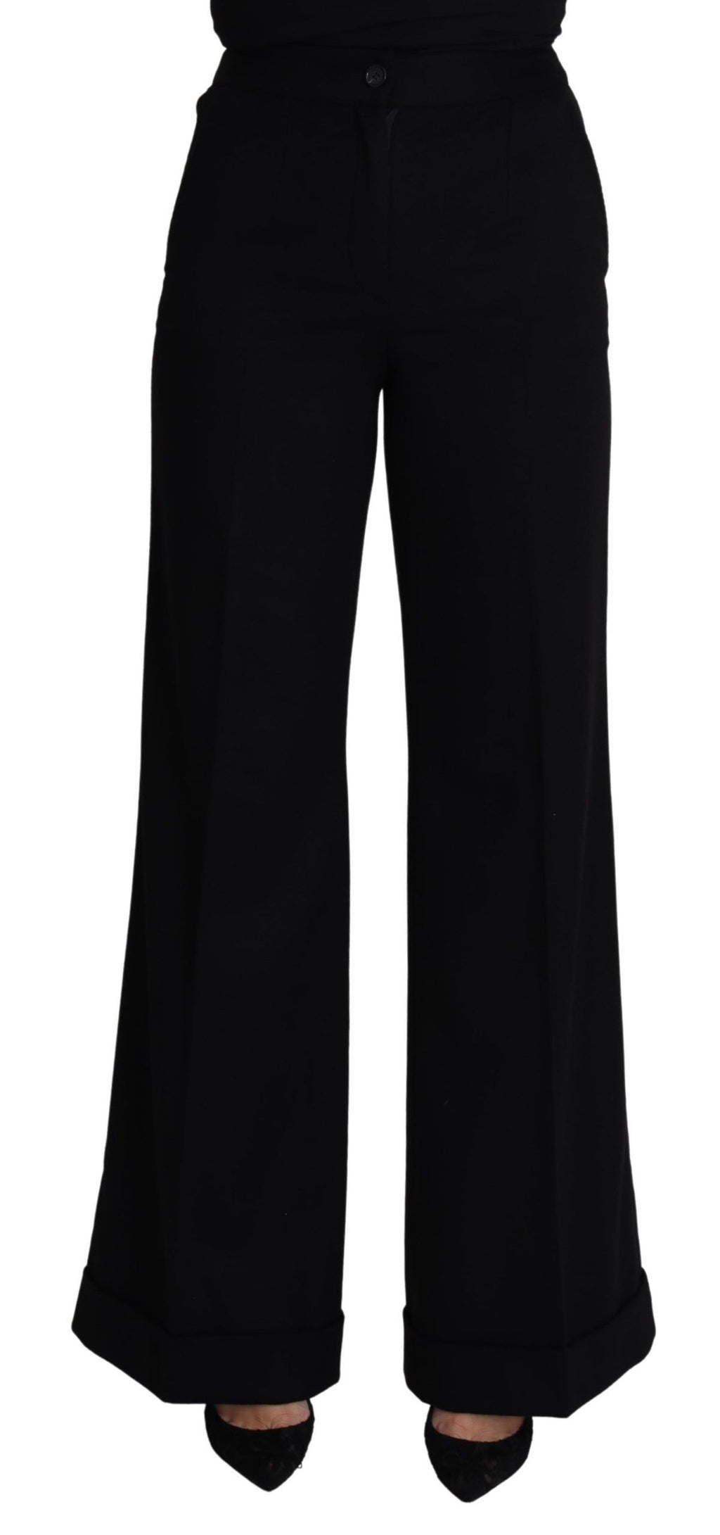 Pantalon femme Dolce & Gabbana en cachemire noir à jambes larges, style élégant et confortable.