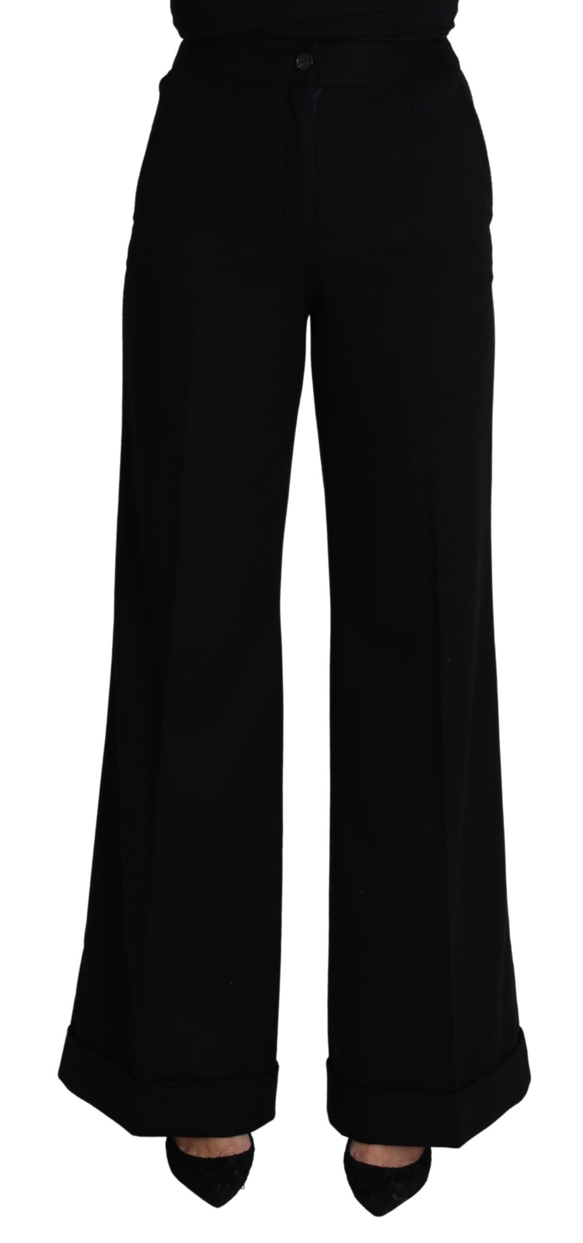 Pantalon femme Dolce & Gabbana en cachemire noir à jambes larges, style élégant et confortable.