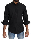 Chemise formelle noire Dolce & Gabbana pour homme en coton, vue de face, détails élégants, col classique.