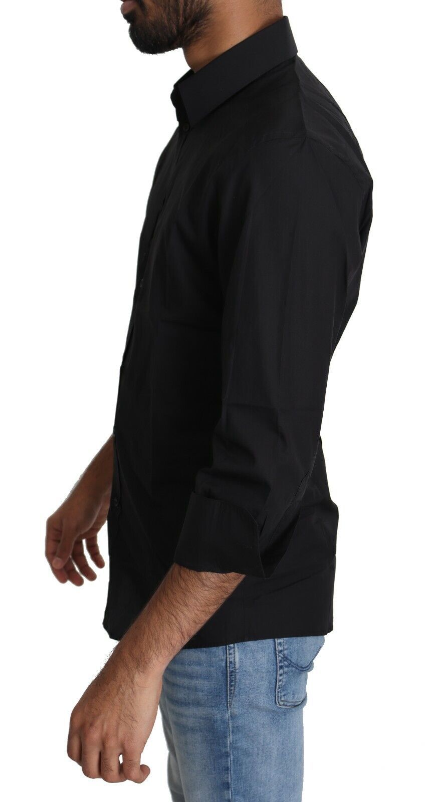 Chemise formelle noire en coton de Dolce & Gabbana pour homme, vue de face, élégante et classique.