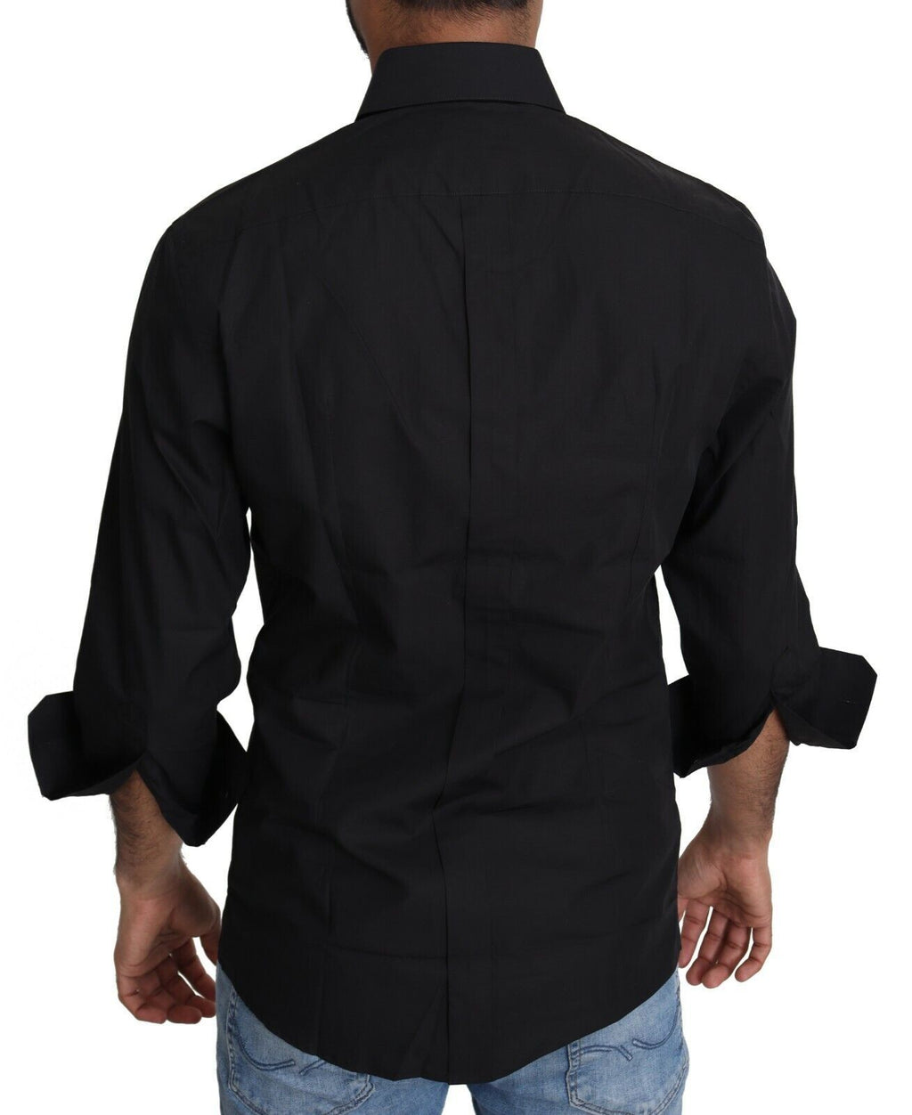 Chemise formelle noire en coton Dolce & Gabbana pour homme, vue détaillée du haut de la chemise élégante.