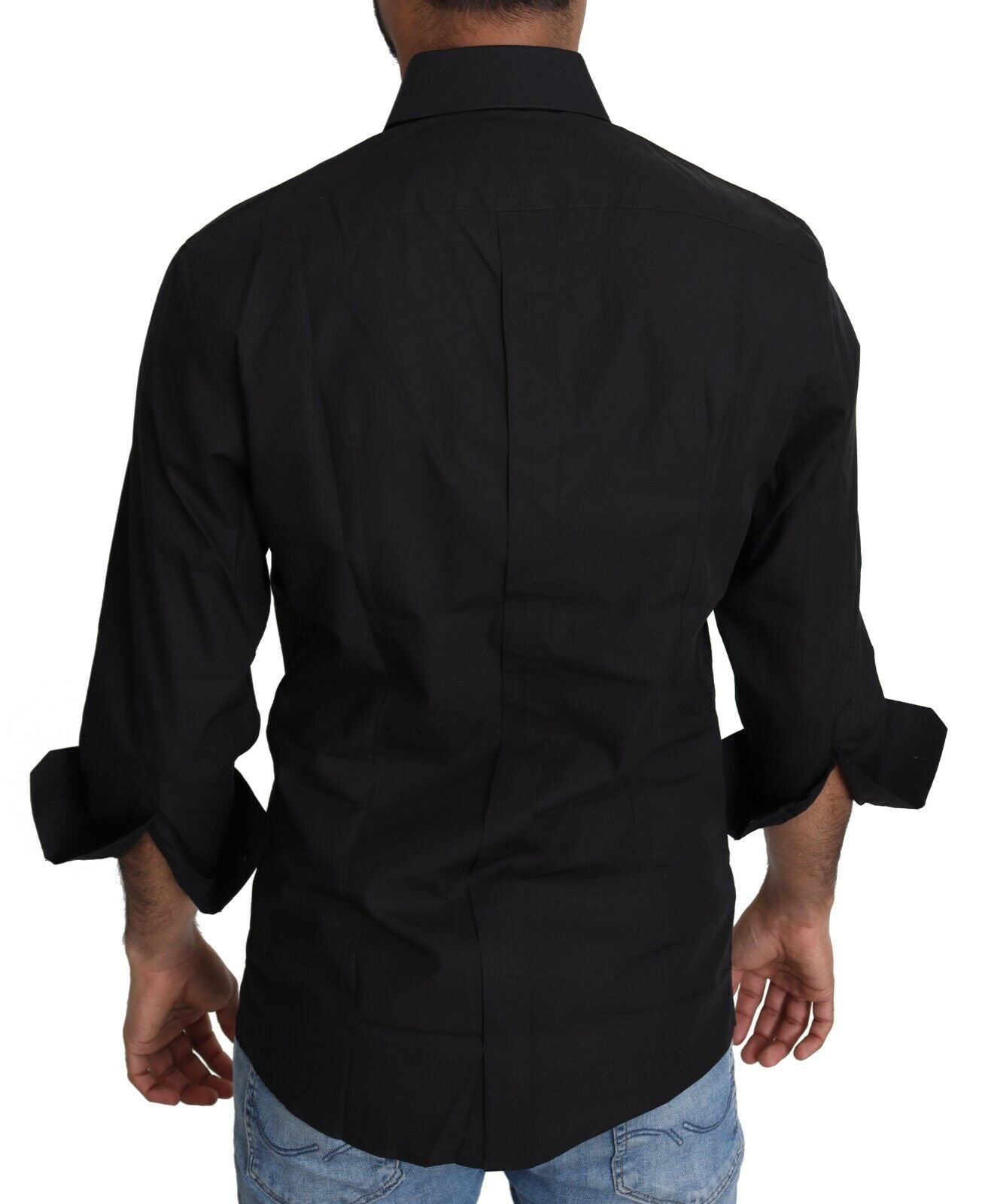 Chemise formelle noire en coton Dolce & Gabbana pour homme, vue détaillée du haut de la chemise élégante.