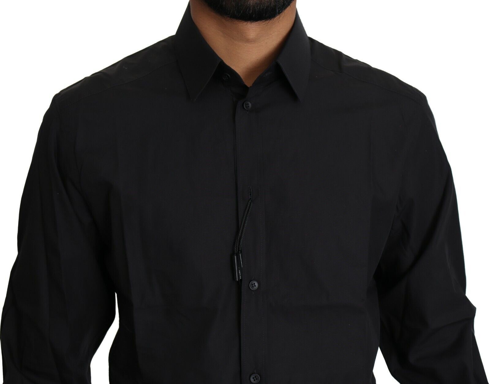 Chemise noire en coton pour homme de la marque Dolce & Gabbana, vêtement formel élégant avec col classique.