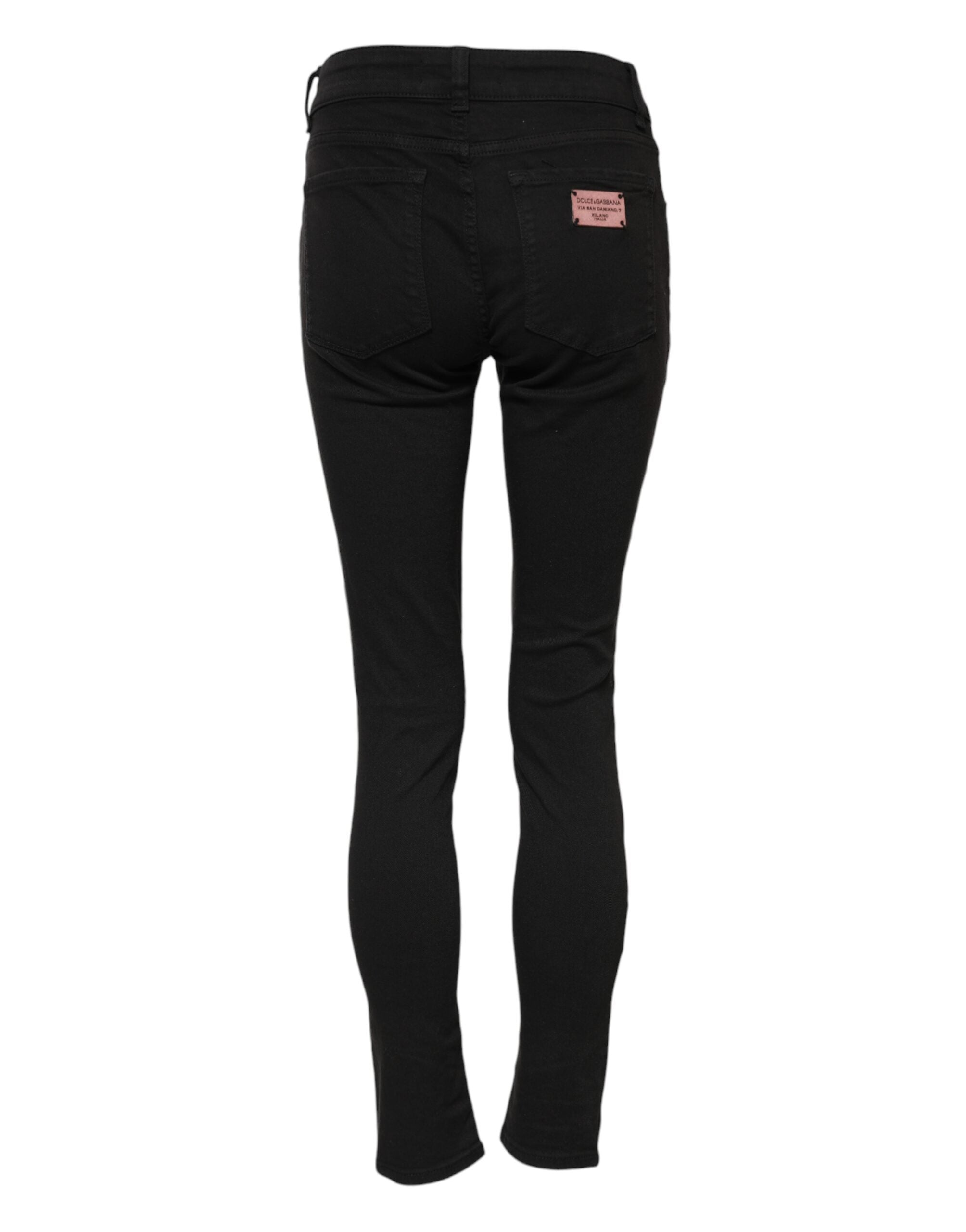 Jeans slim en coton noir Dolce & Gabbana, coupe taille mi-haute, avec détails en denim.