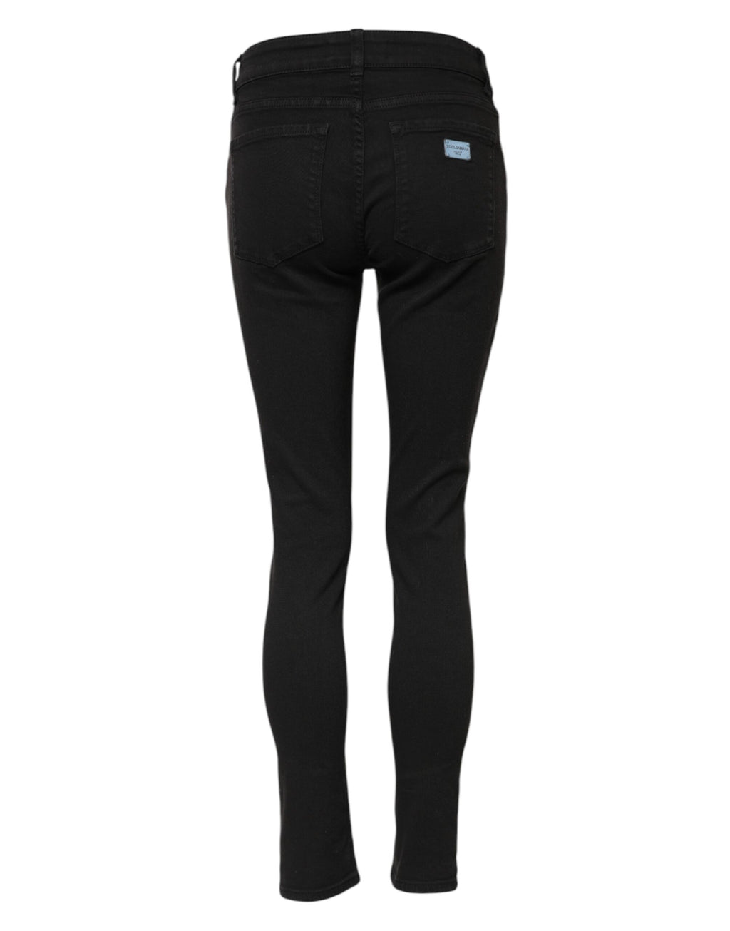 Jeans skinny en coton noir Dolce & Gabbana avec taille mi-haute et coupe ajustée, visibles en détail dans l'image.