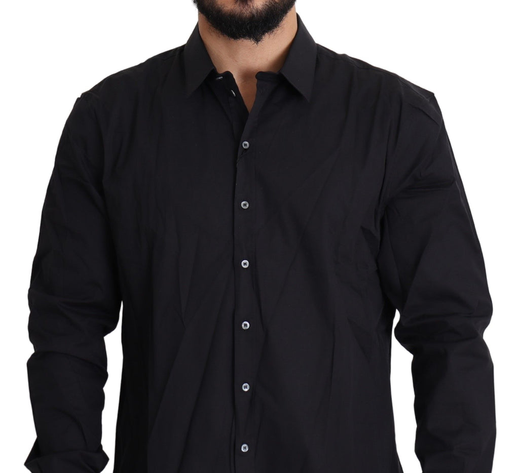 Robe noire en coton stretch Dolce & Gabbana Sicilia, style élégant avec col et détails raffinés, portée décontractée ou formelle.