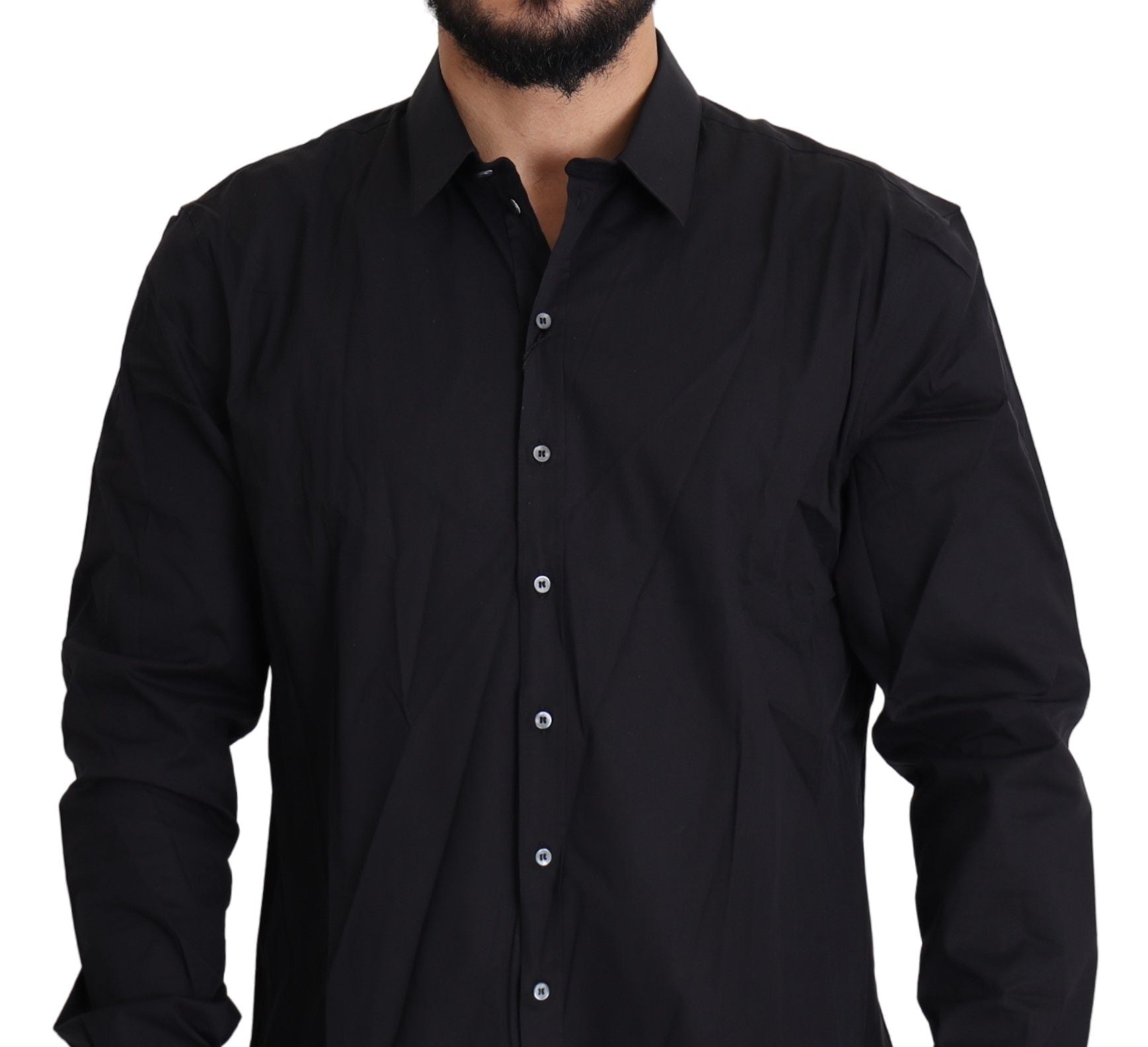 Robe noire en coton stretch Dolce & Gabbana Sicilia, style élégant avec col et détails raffinés, portée décontractée ou formelle.