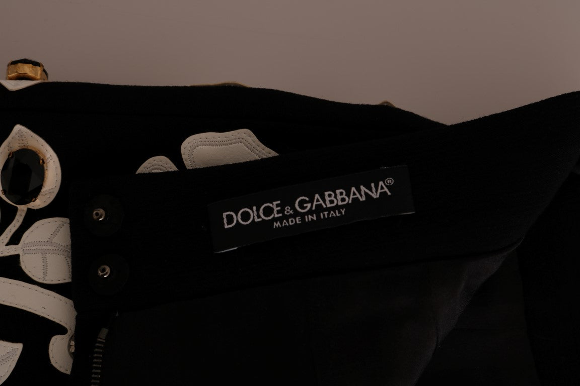 Jupe crayon noire Dolce & Gabbana avec détails en cristal floral, élégante et ajustée, pour un look sophistiqué.