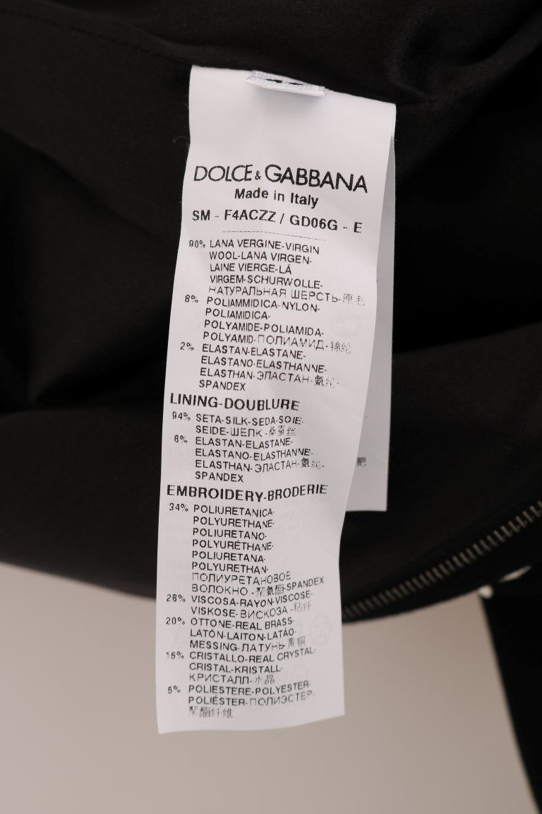Jupe crayon noire Dolce & Gabbana avec détails en cristal floral, élégante et sophistiquée.