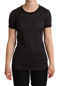 T-shirt en coton noir à pois avec col rond de Dolce & Gabbana, style décontracté et élégant.