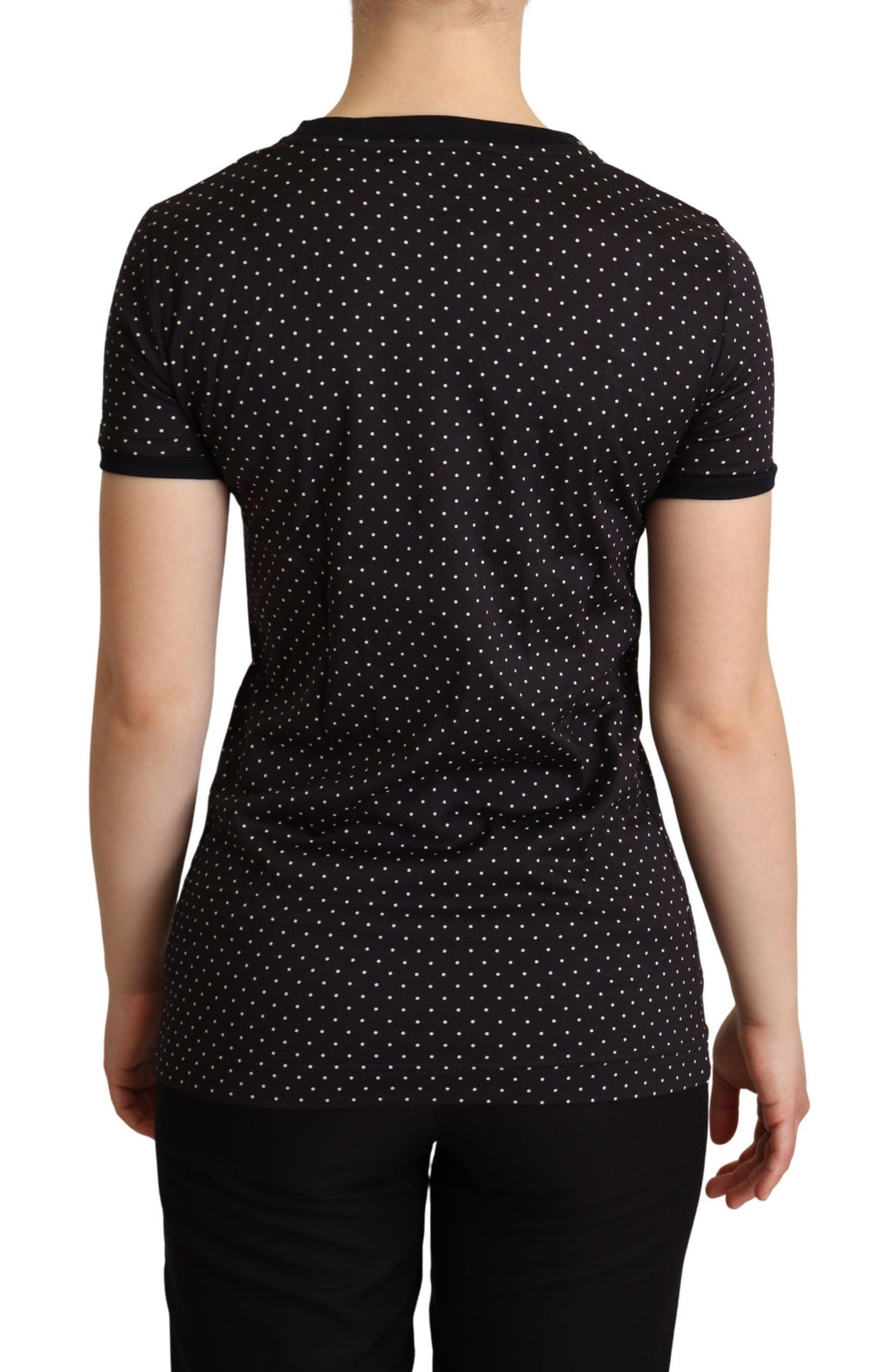 T-shirt à col rond en coton noir à pois de Dolce & Gabbana, style décontracté et élégant.