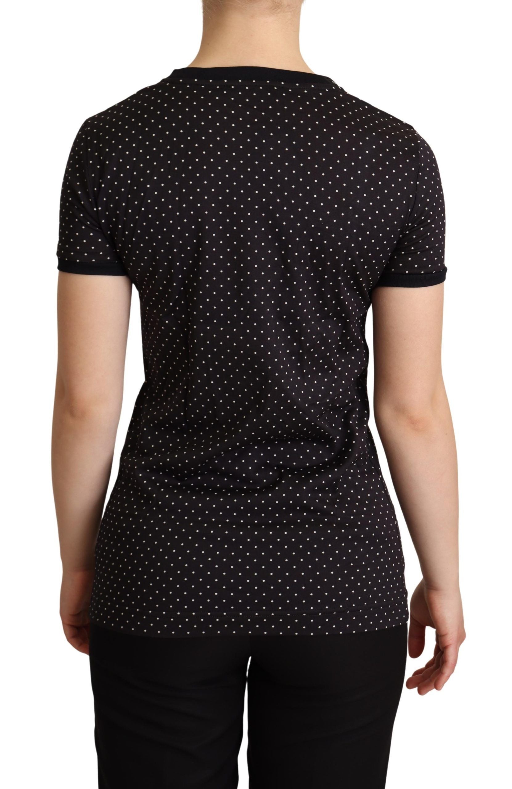 T-shirt à col rond en coton noir à pois de Dolce & Gabbana, style décontracté et élégant.