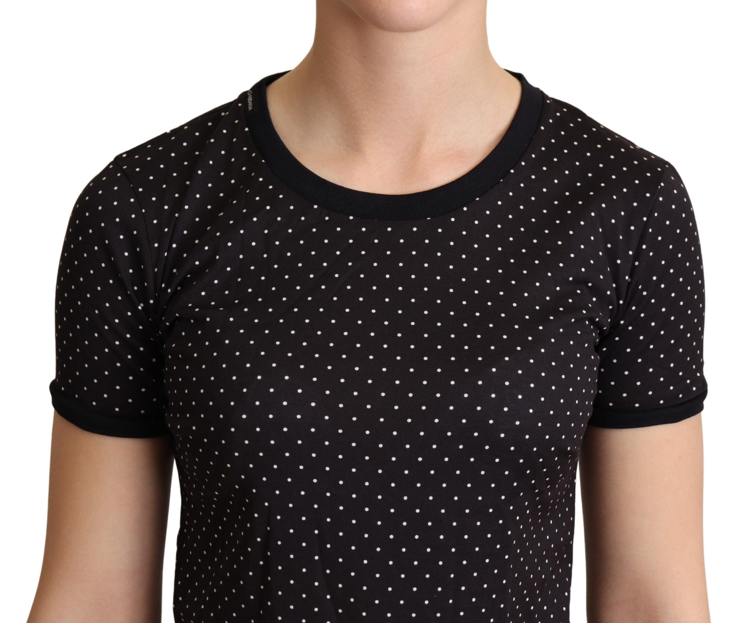 T-shirt en coton noir à pois de Dolce & Gabbana avec col ras du cou, style décontracté et élégant.