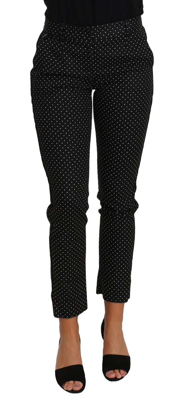 Pantalon droit court à pois noir et blanc de Dolce & Gabbana, style chic et élégant pour femme.
