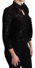Veste en jacquard floral noir Dolce & Gabbana, blazer en soie élégante avec motif floral sophistiqué.