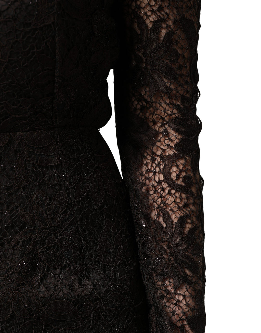 Robe longue noire en dentelle florale de Dolce & Gabbana, robe fourreau élégante avec détails en dentelle délicate.