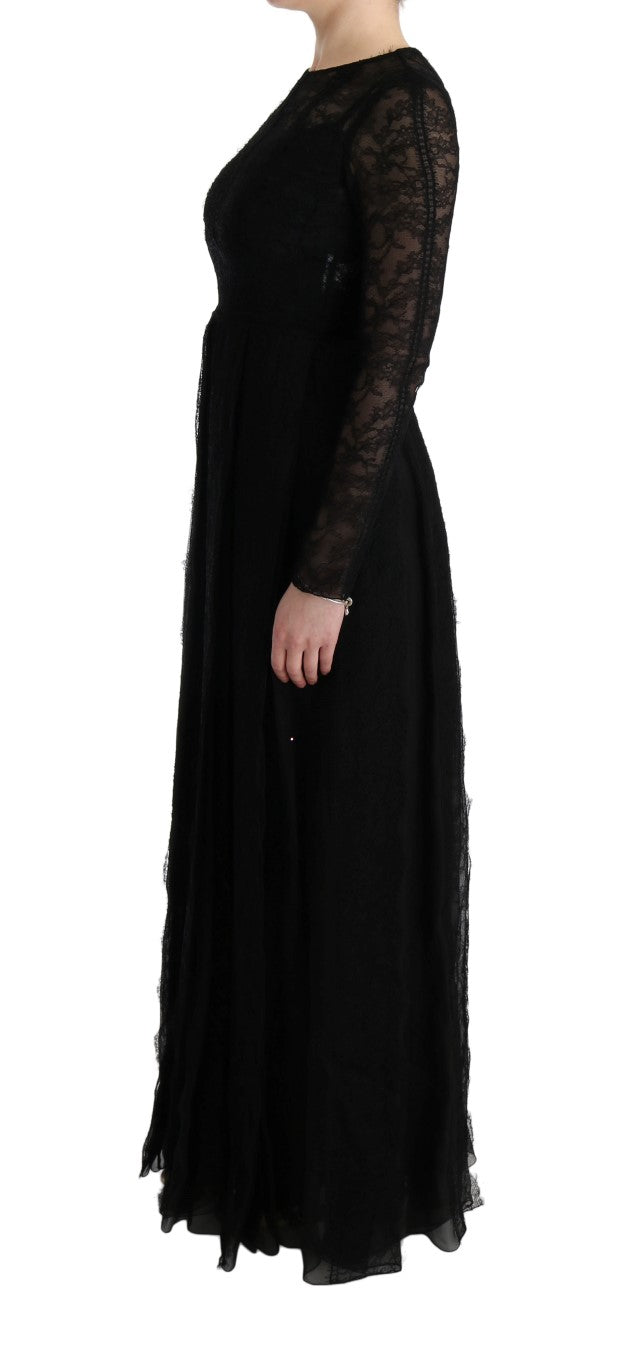 Robe en soie noire à motifs floraux en dentelle Dolce & Gabbana, coupe ajustée et élégante, pour femme.