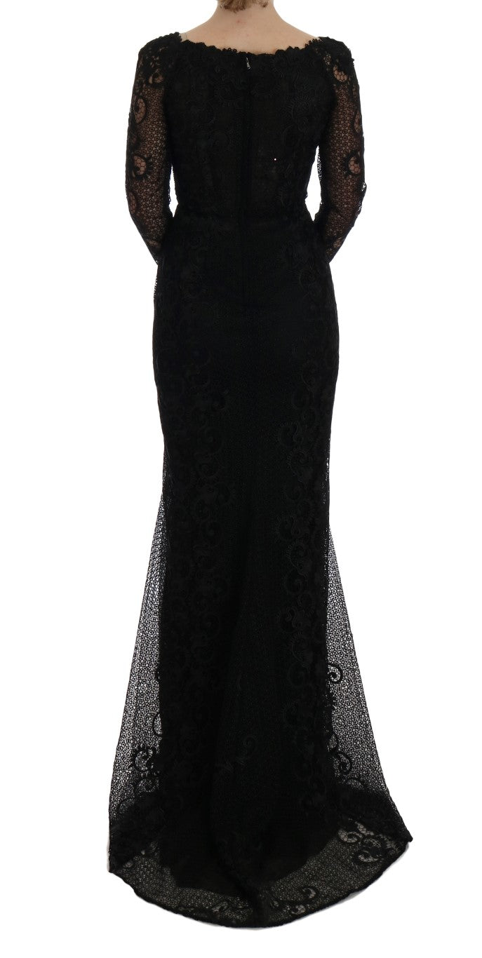 Robe noire à fleurs Dolce & Gabbana, robe moulante élégante avec motif floral, vue de face sur mannequin.