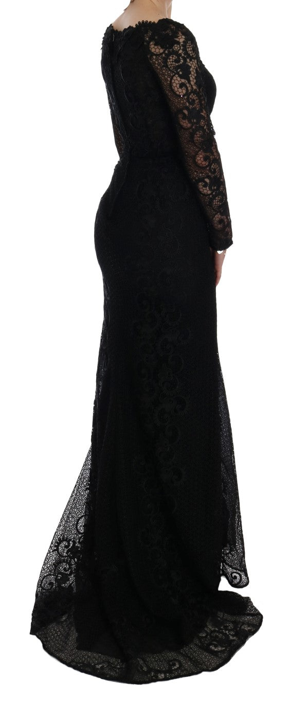 Robe moulante noire à fleurs Dolce & Gabbana avec décolleté en V et détails floraux, portée sur mannequin.