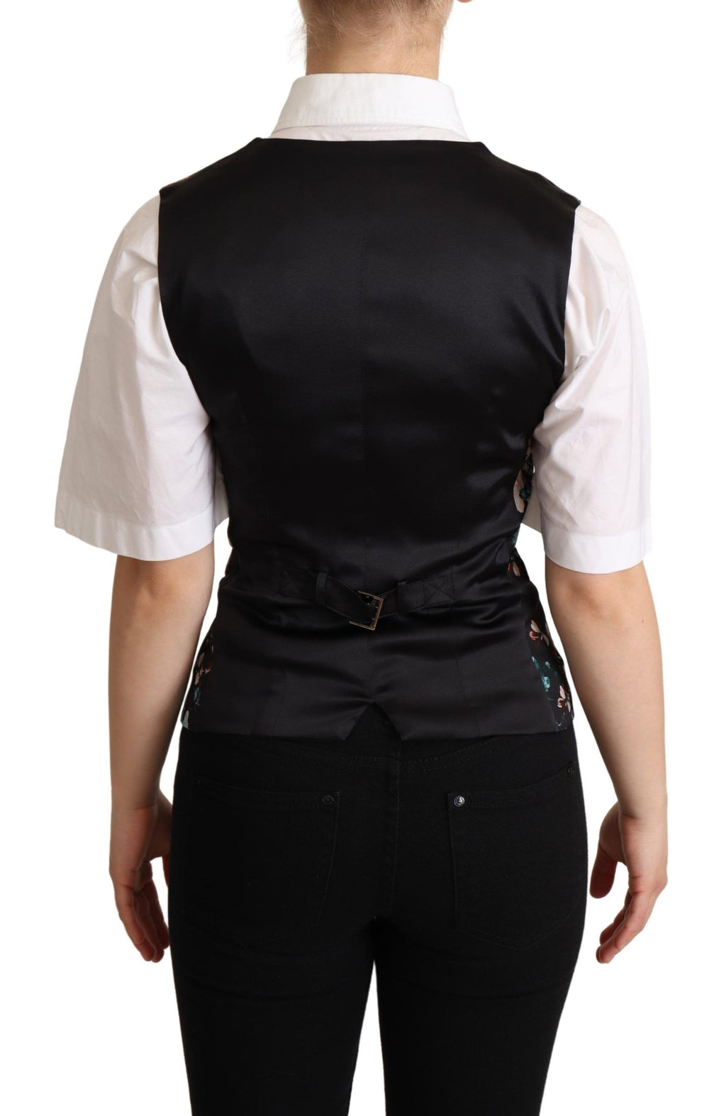 Gilet en jacquard noir Dolce & Gabbana avec motif floral, élégante veste pour homme.