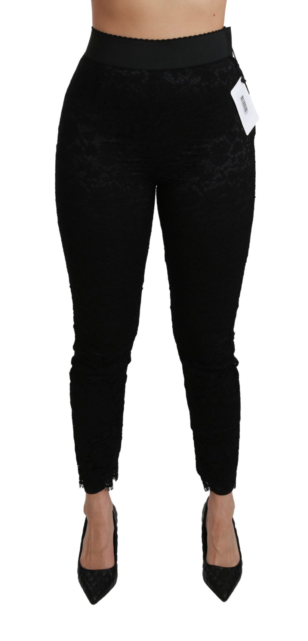 Pantalons skinny noirs Dolce & Gabbana en coton avec taille haute et dentelle élégante.
