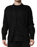 Chemise homme en lin noir Dolce & Gabbana à manches longues et style décontracté, vue de face.