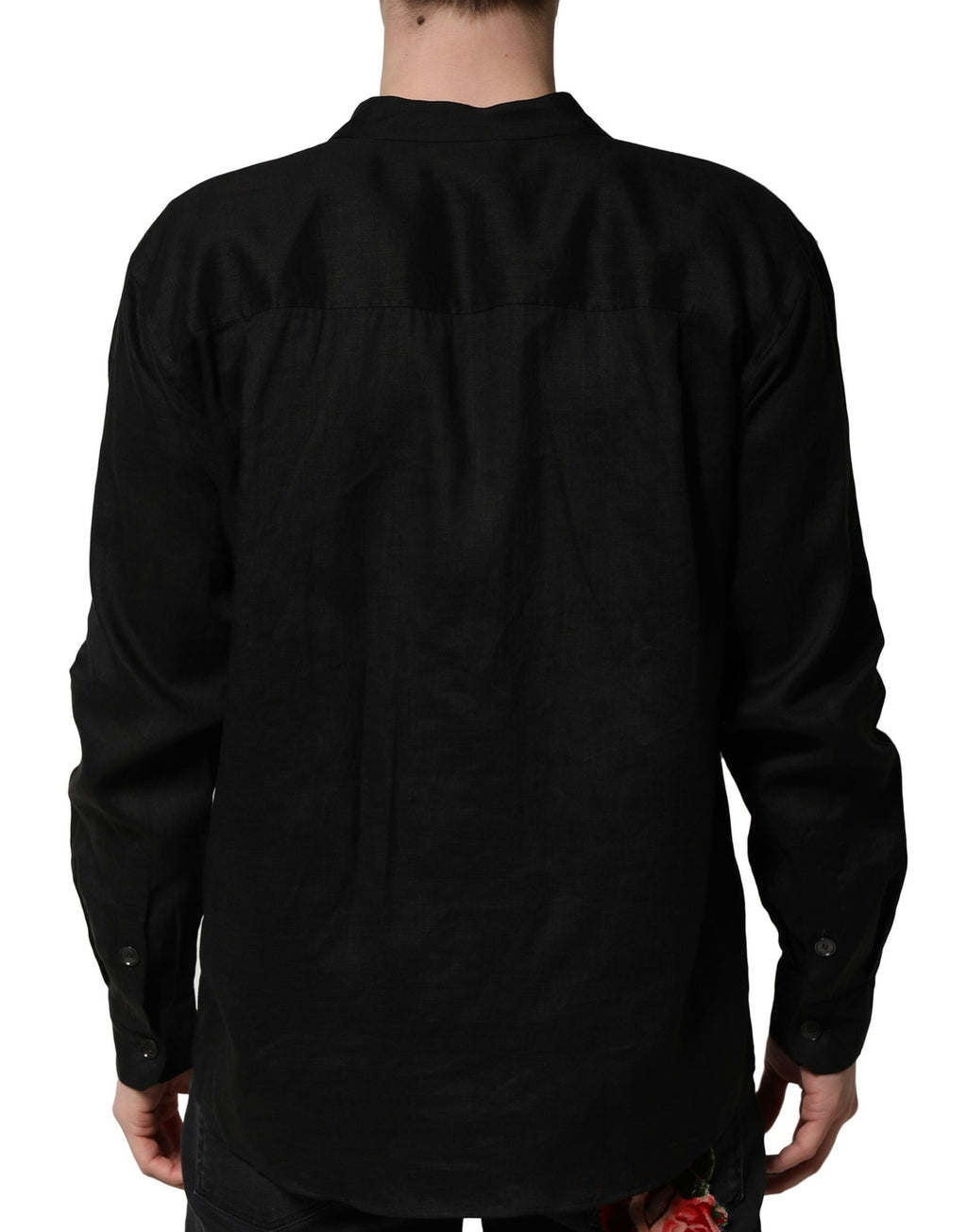 Chemise homme Dolce & Gabbana en lin noir à manches longues, style décontracté et élégant.