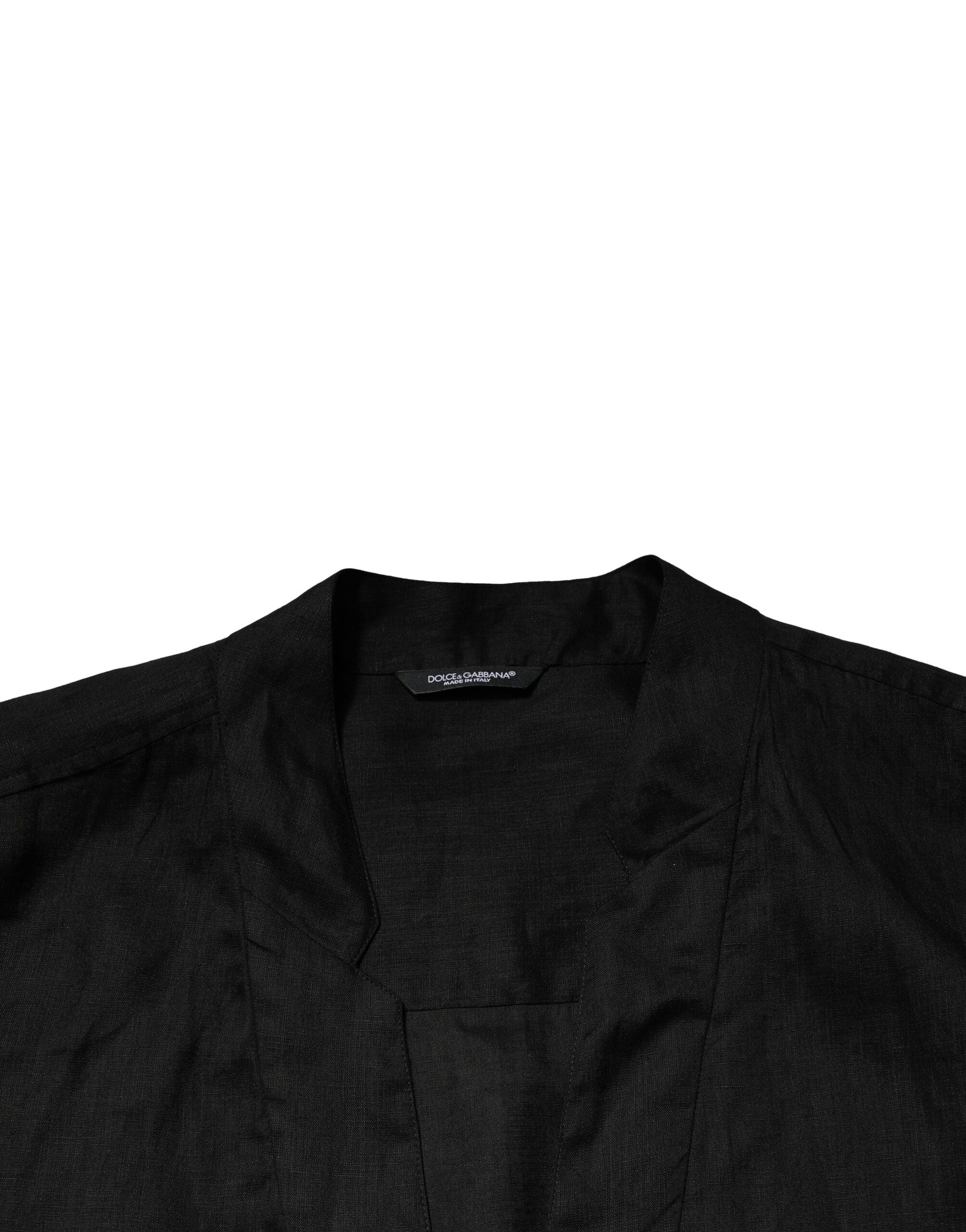 Chemise décontractée en lin noir pour homme de Dolce & Gabbana, manches longues et style élégant.