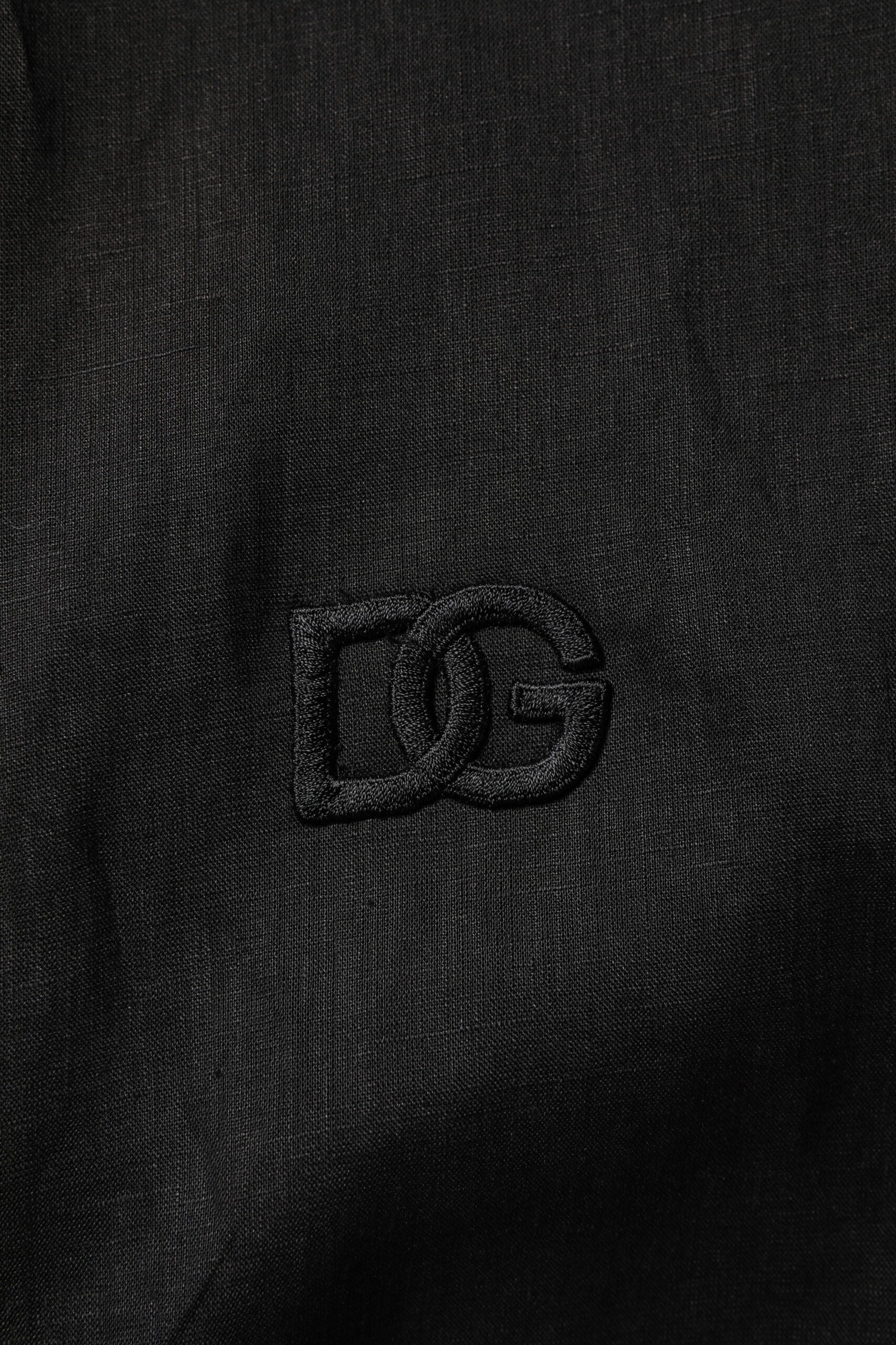 Chemise homme Dolce & Gabbana en lin noir à manches longues, style décontracté et élégant.