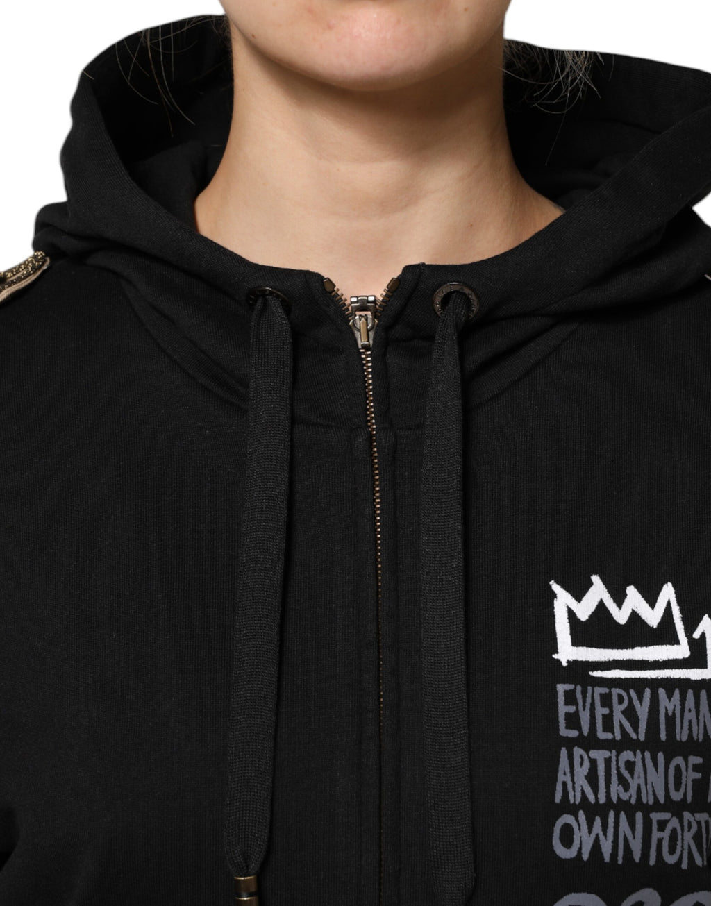 Sweat à capuche noir Dolce & Gabbana avec logo, fermeture éclair complète, veste décontractée pour homme.