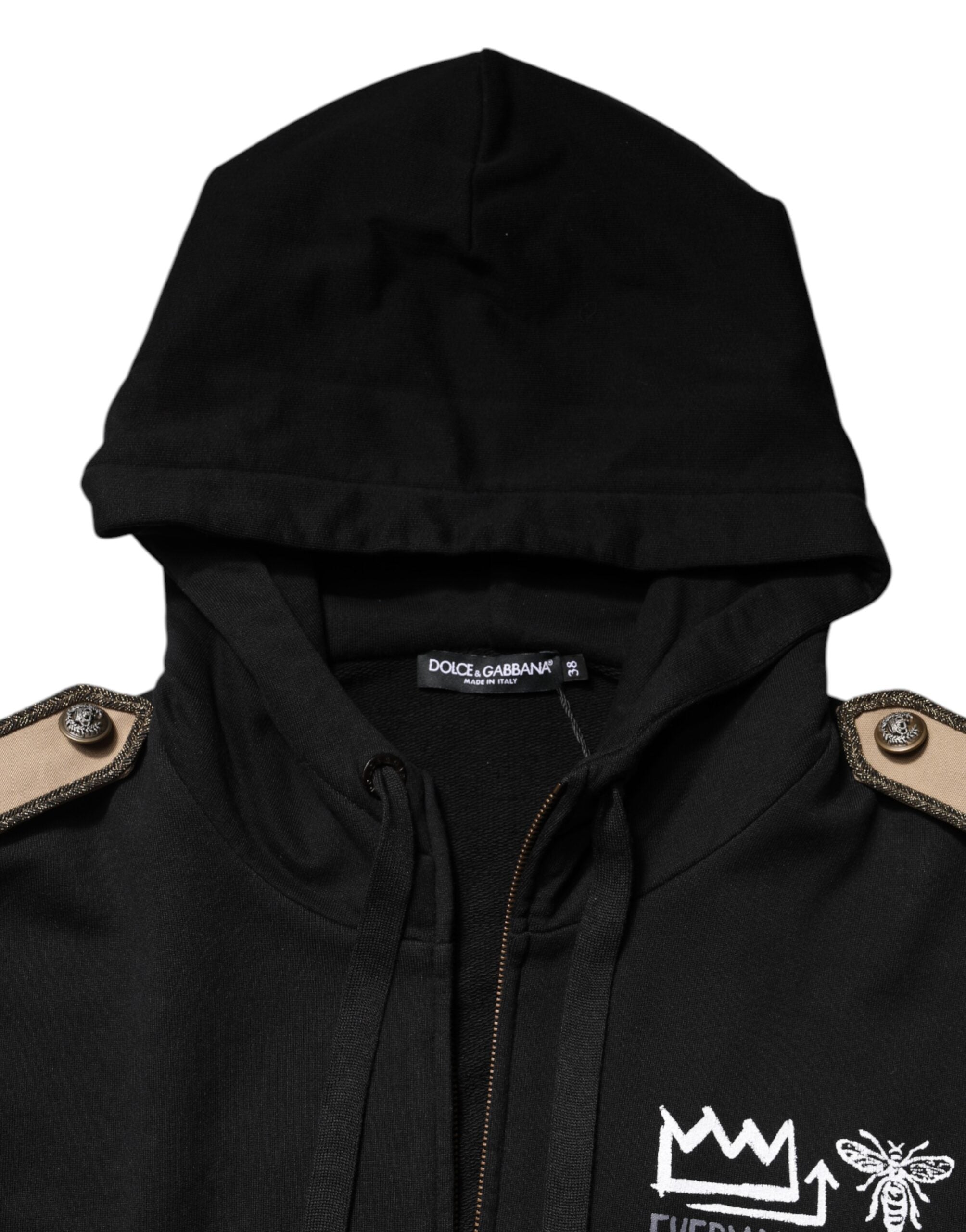 sweat à capuche Dolce & Gabbana noir avec logo, veste zippée complète, style décontracté et moderne