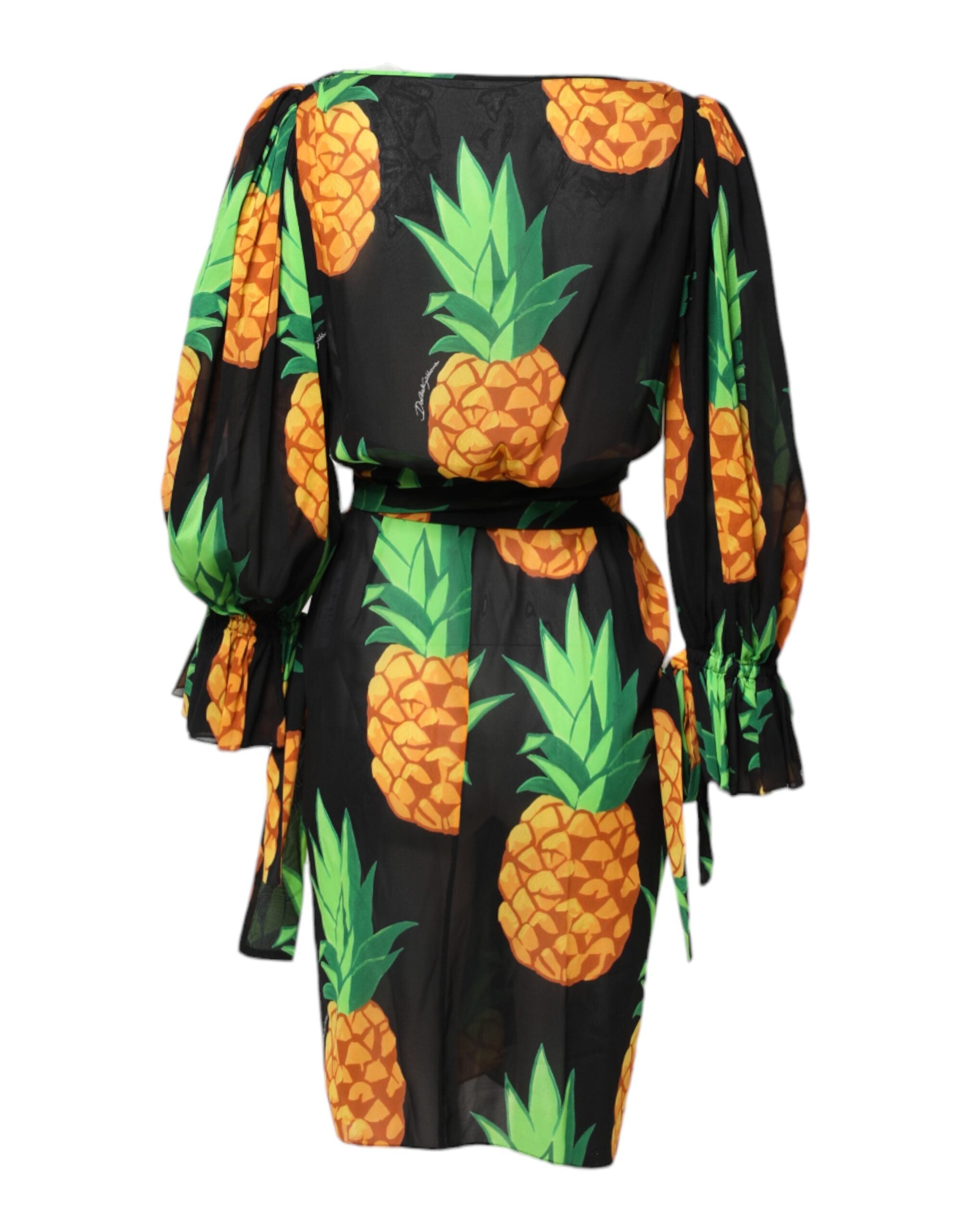 Robe courte en soie noire à imprimé ananas Dolce & Gabbana, élégant vêtement de mode féminin.
