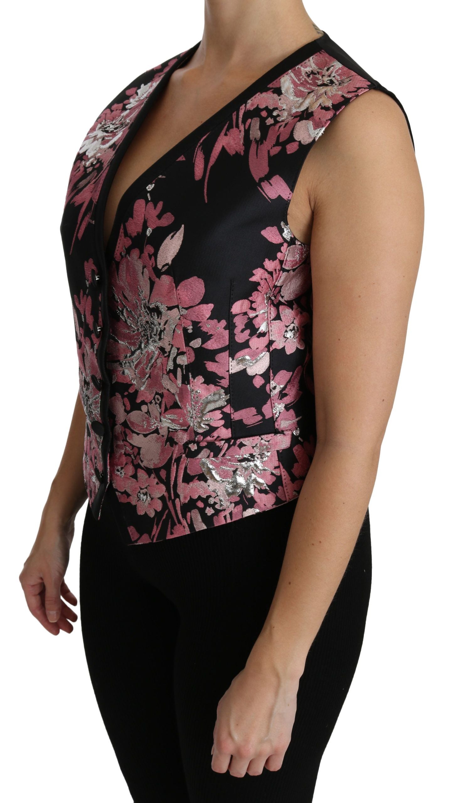 Dolce & Gabbana Black Pink Floral Waistcoat Vest Blouse Top Dolce & Gabbana