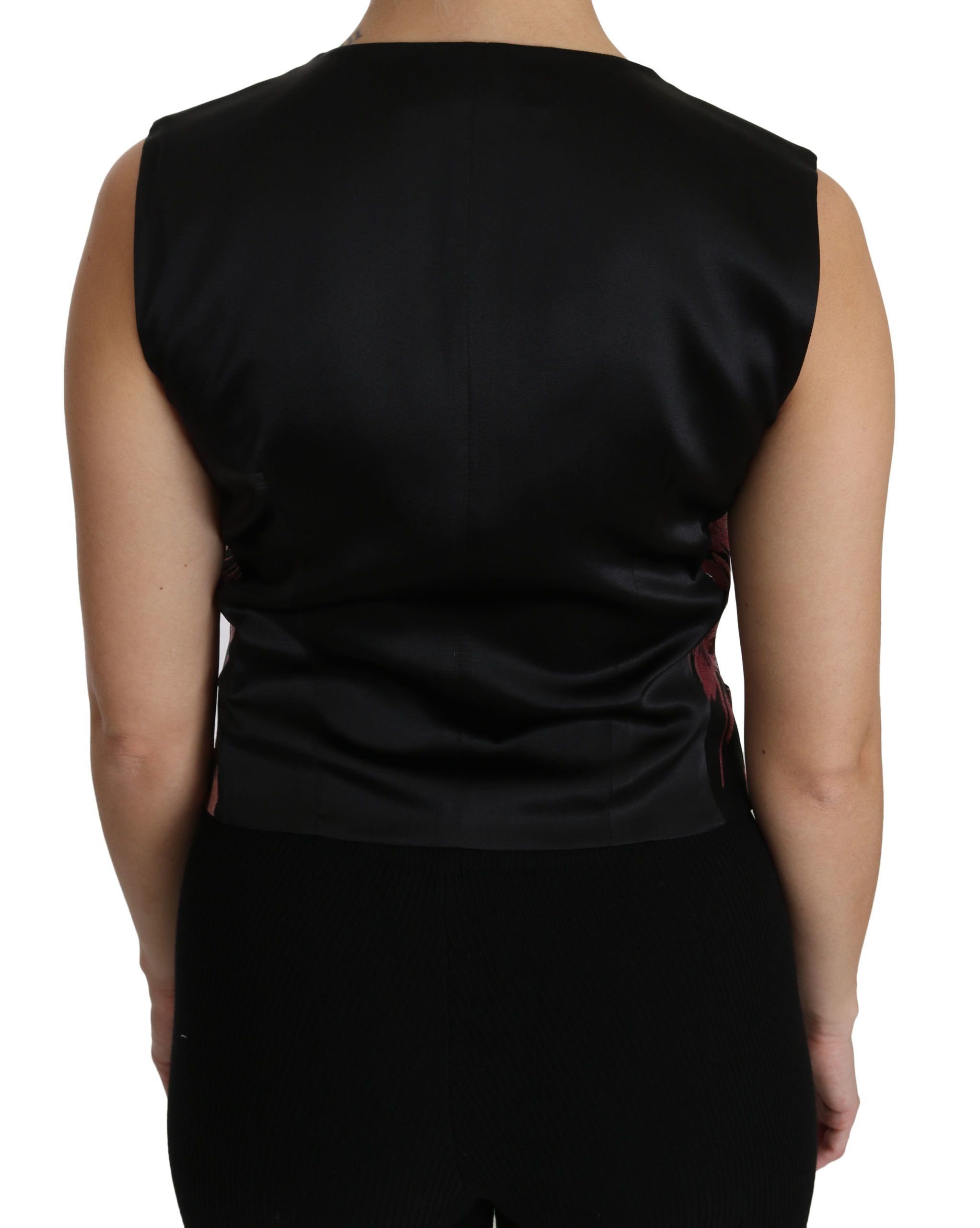 Dolce & Gabbana Black Pink Floral Waistcoat Vest Blouse Top Dolce & Gabbana