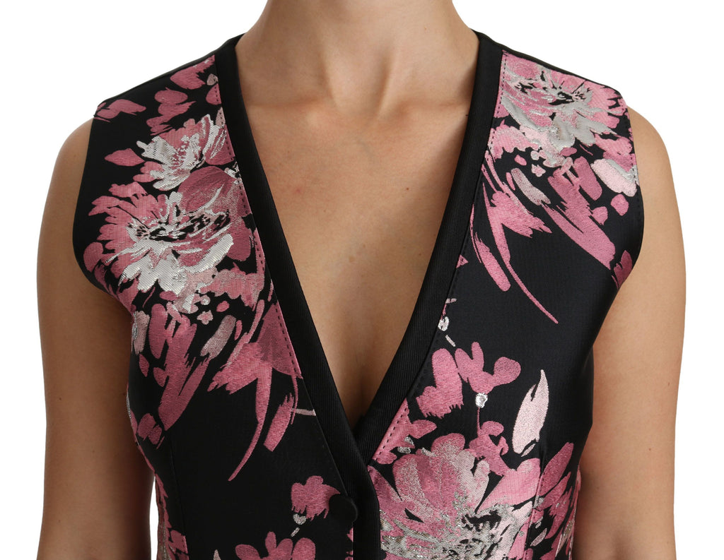 Dolce & Gabbana Black Pink Floral Waistcoat Vest Blouse Top Dolce & Gabbana