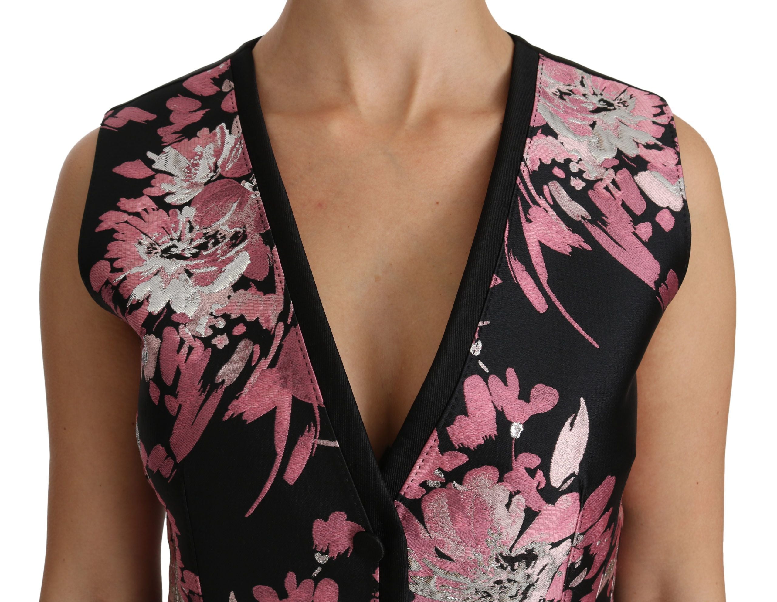 Dolce & Gabbana Black Pink Floral Waistcoat Vest Blouse Top Dolce & Gabbana