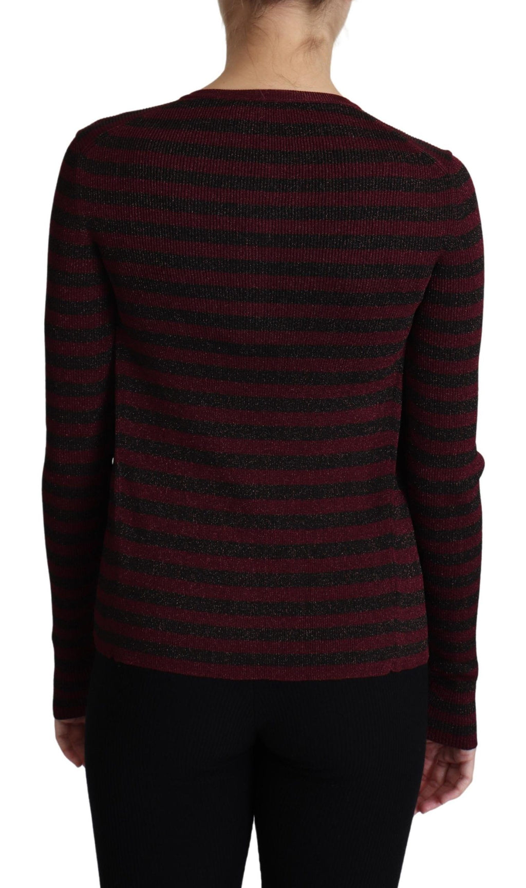 Cardigan en viscose noir et rouge à rayures de Dolce & Gabbana, pull élégant avec motifs colorés.