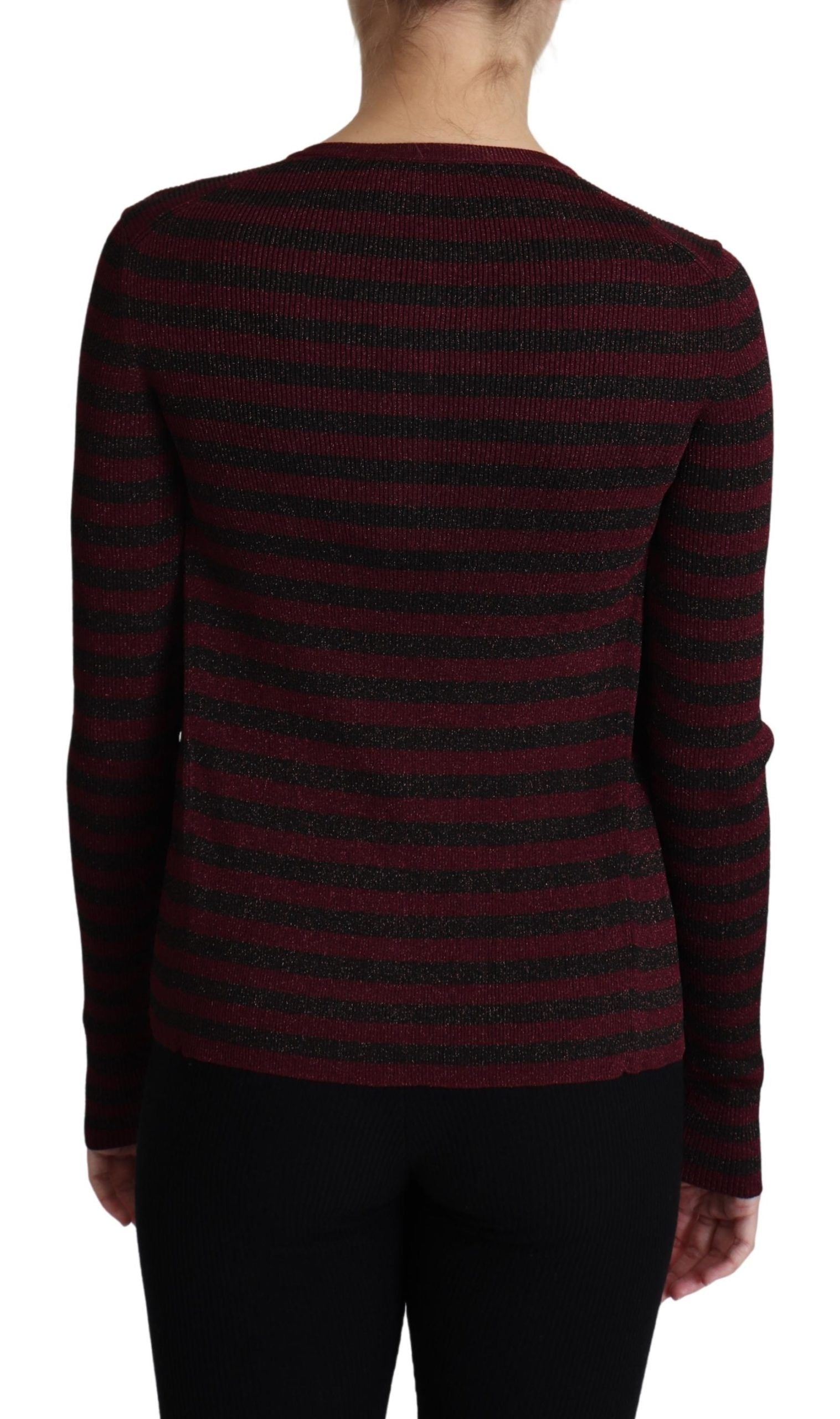 Cardigan en viscose noir et rouge à rayures de Dolce & Gabbana, pull élégant avec motifs colorés.