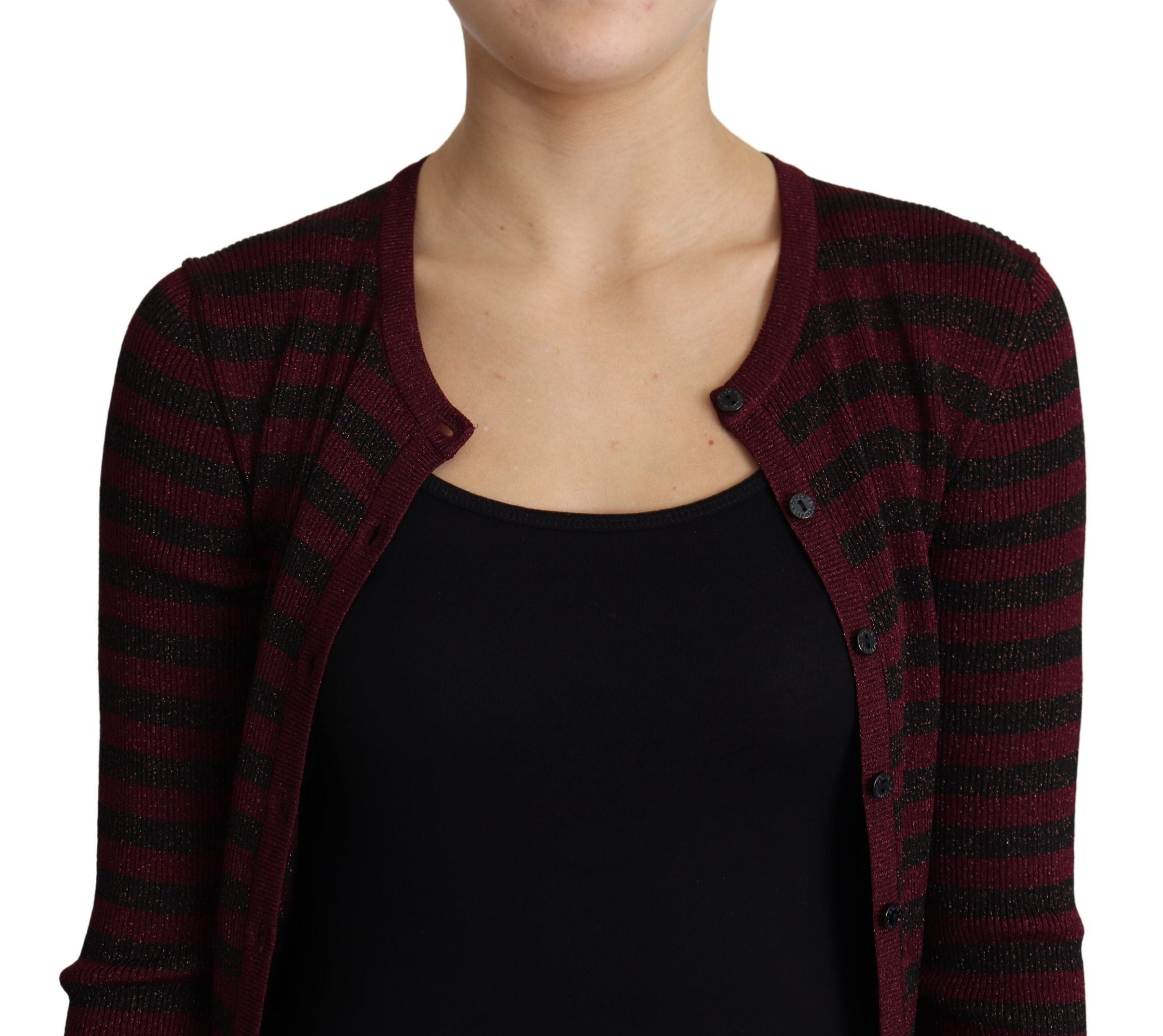 Cardigan en viscose noir et rouge à rayures de Dolce & Gabbana, pull à manches longues et coupe décontractée.
