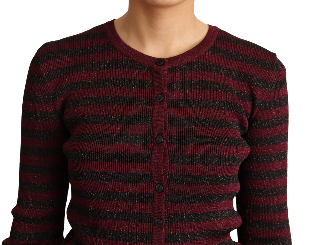 Cardigan en viscose noir et rouge à rayures Dolce & Gabbana, pull élégant avec motifs colorés et col en V.