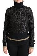 Pull en maille noire à sequins Dolce & Gabbana avec col roulé, détails brillants et texture douce.