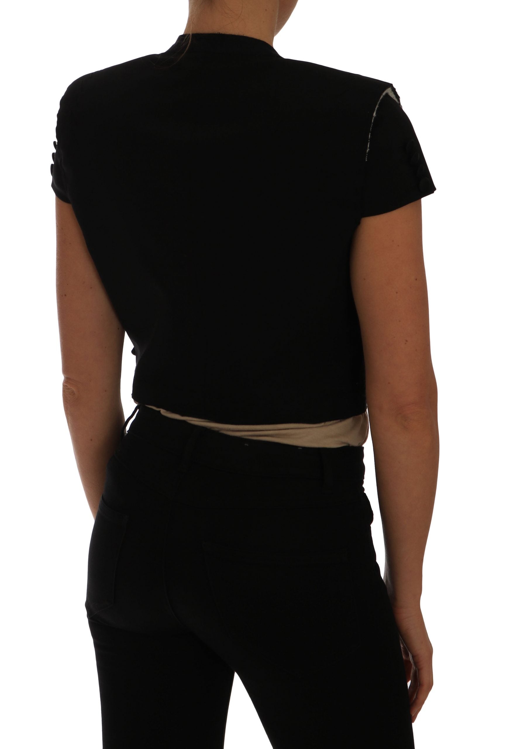 Veste courte noire Dolce & Gabbana blazer court en tissu élégant, ajustée et moderne, vue de face sur un fond neutre.