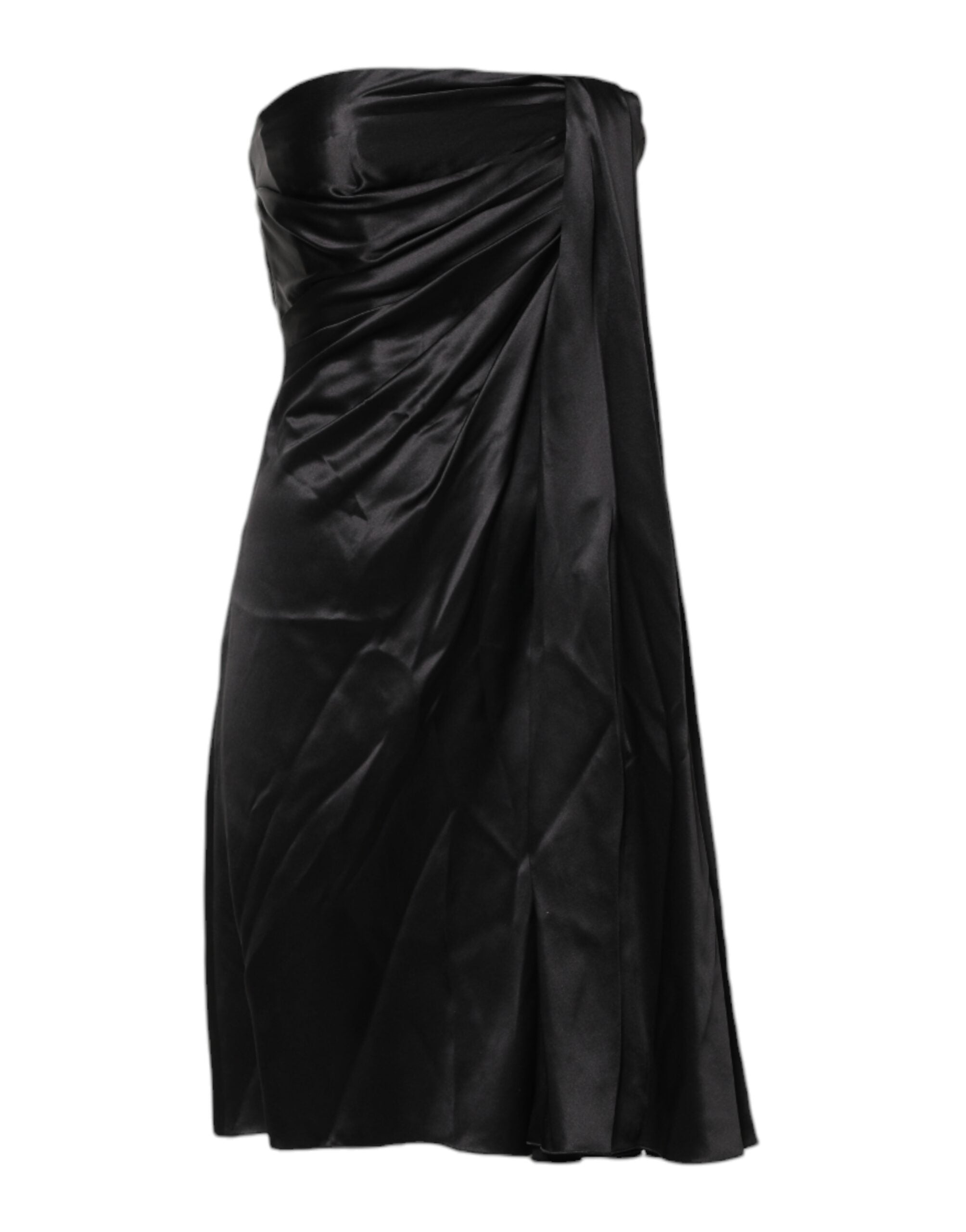 Robe mini noire sans bretelles de style sheath et ligne A de Dolce & Gabbana, tissu élégant et coupe ajustée.
