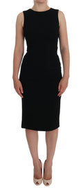 Robe longue noire Dolce & Gabbana en tissu extensible avec cristaux, coupe élégante et raffinée pour soirée.