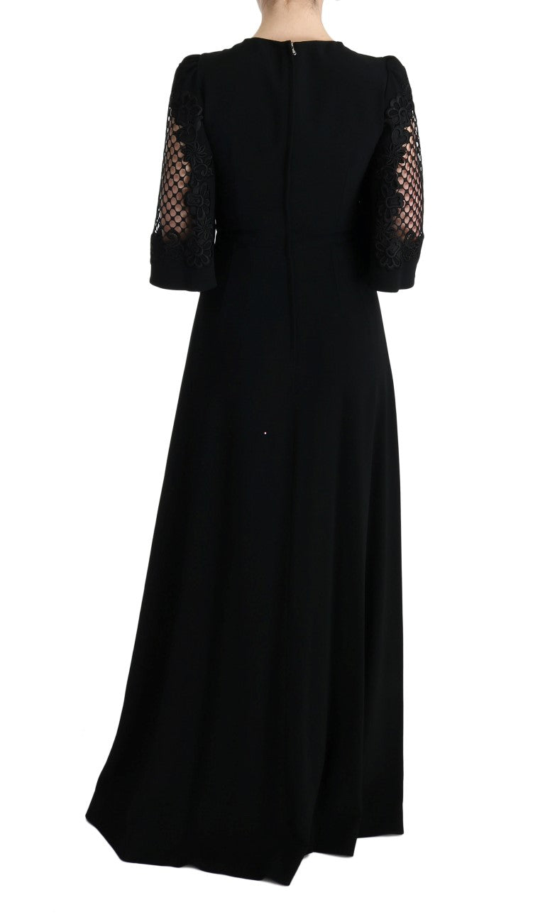 Robe longue noire Dolce & Gabbana en stretch, style chemise droite, maxi élégante pour femme, vue de face.