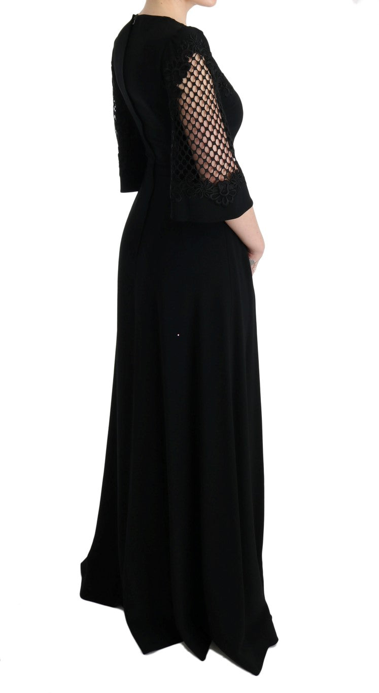 Robe longue noire Dolce & Gabbana, robe droite en stretch, style maxi, élégante et sophistiquée, portée décontractée ou habillée.