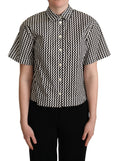 Chemise en coton Dolce & Gabbana à col zigzag noir et blanc, style élégant et moderne avec motif distinctif.