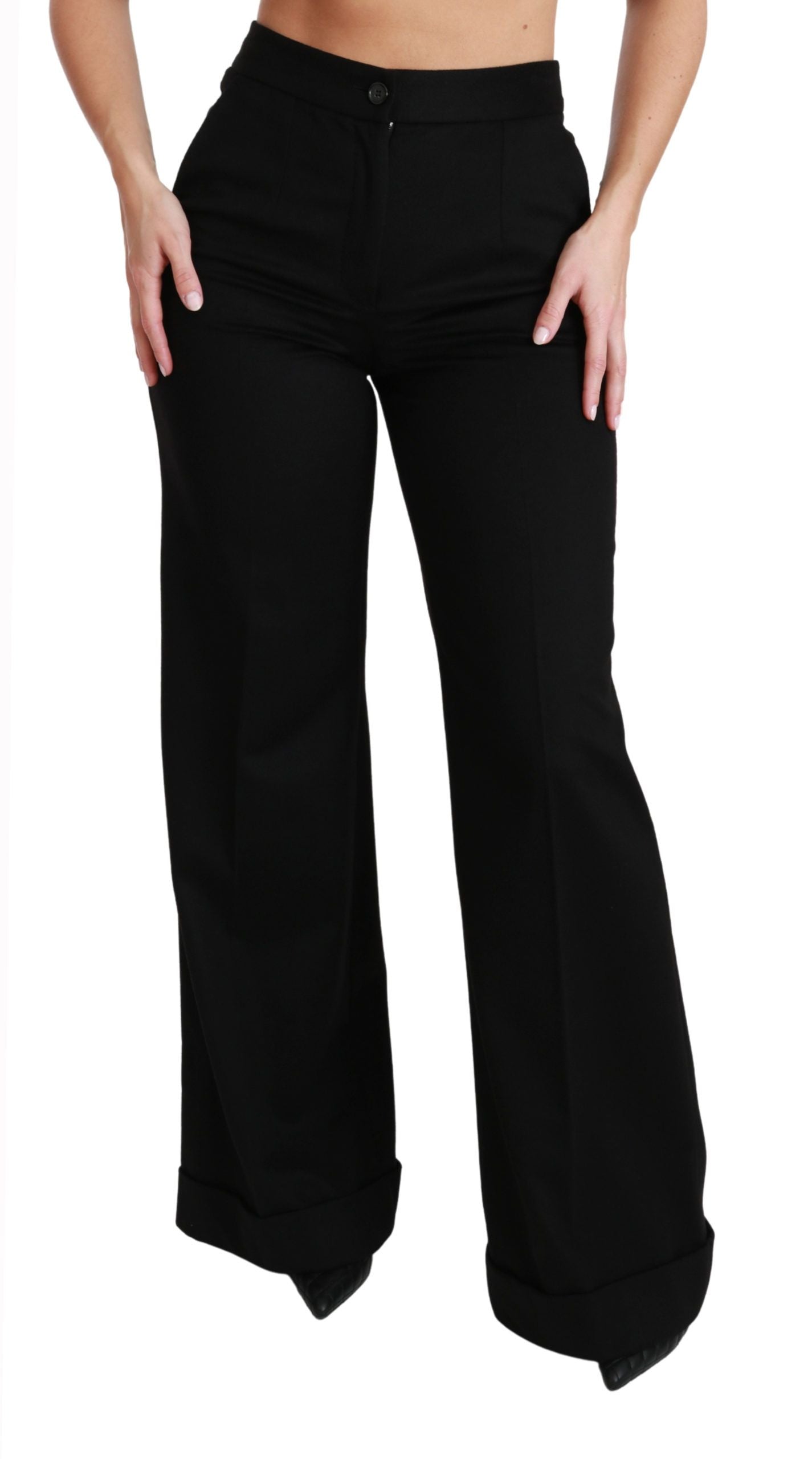 Pantalon en cachemire Dolce & Gabbana à jambes larges et évasées, noir, élégant et tendance pour femme.